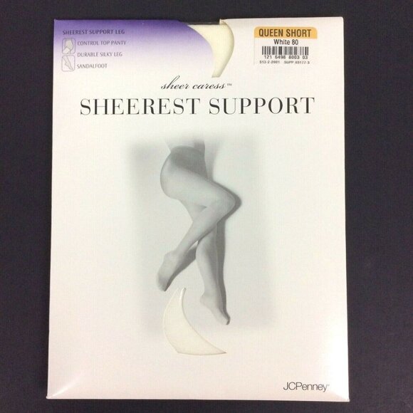 JCPenney Sheer Caress Queen Short White Control Top Pantyhose Sandalfoot - Picture 1 of 3